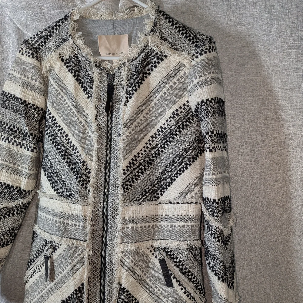 Rebecca Taylor $695 Artisan Tweed Fringe Coat In Size 8 - Picture 5 of 17